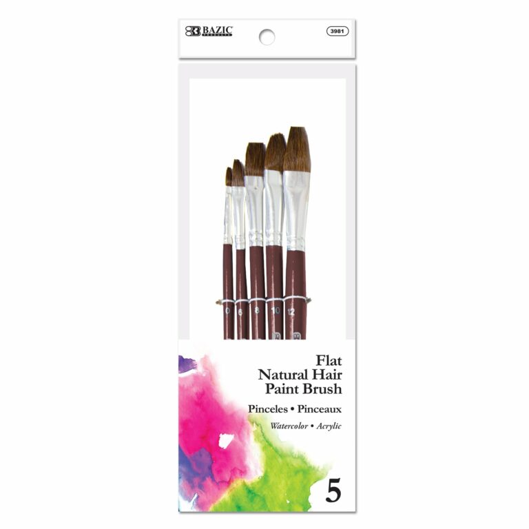 BAZIC FLAT NATURAL HAIR PAINT BRUSH, 5/Pack Bahamas Office and School Supplies